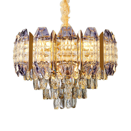 Stylish Conical Parlor Ceiling Chandelier - Modern Prismatic Crystal 9-Light Hanging Lamp Kit In
