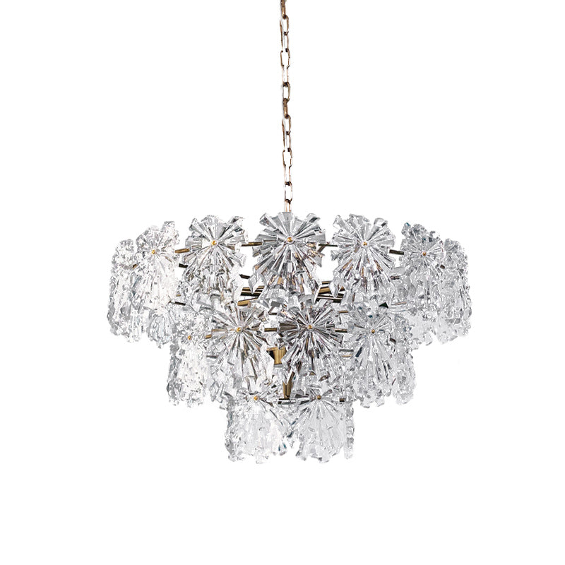 Modern Snowflake Crystal Chandelier - 3 Tiers 4/7 Bulbs 12’/17’ Wide Gold Ideal For Dining Room