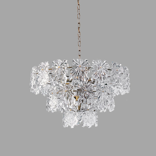 Modern Snowflake Crystal Chandelier - 3 Tiers 4/7 Bulbs 12’/17’ Wide Gold Ideal For Dining Room