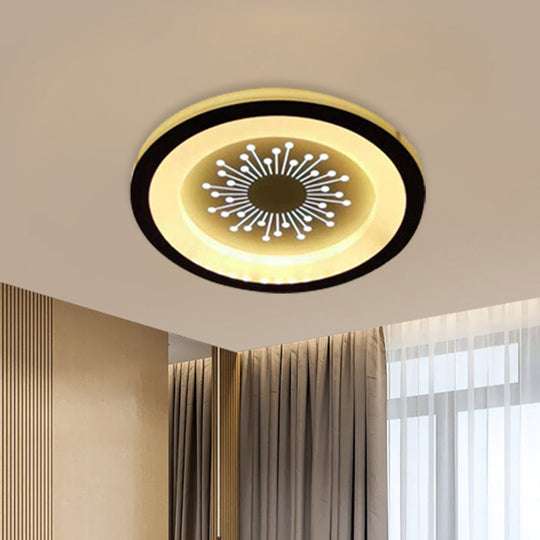 Modern Black Acrylic Led Flush Mount Lamp With Dandelion Pattern