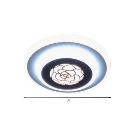 Contemporary Circle Flushmount Led Light: Stylish Acrylic White Lamp With Rose Pattern