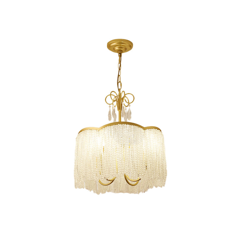 Modern Crystal Beaded Pendant Chandelier With Tassel Fringe - 3-Head Gold Hanging Light Fixture
