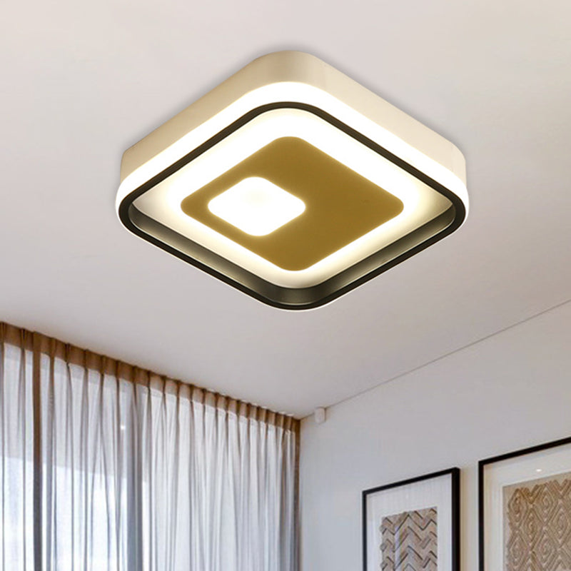Modern Led Hallway Flush Ceiling Lamp With Acrylic Shade - Black And White Black - White / Square