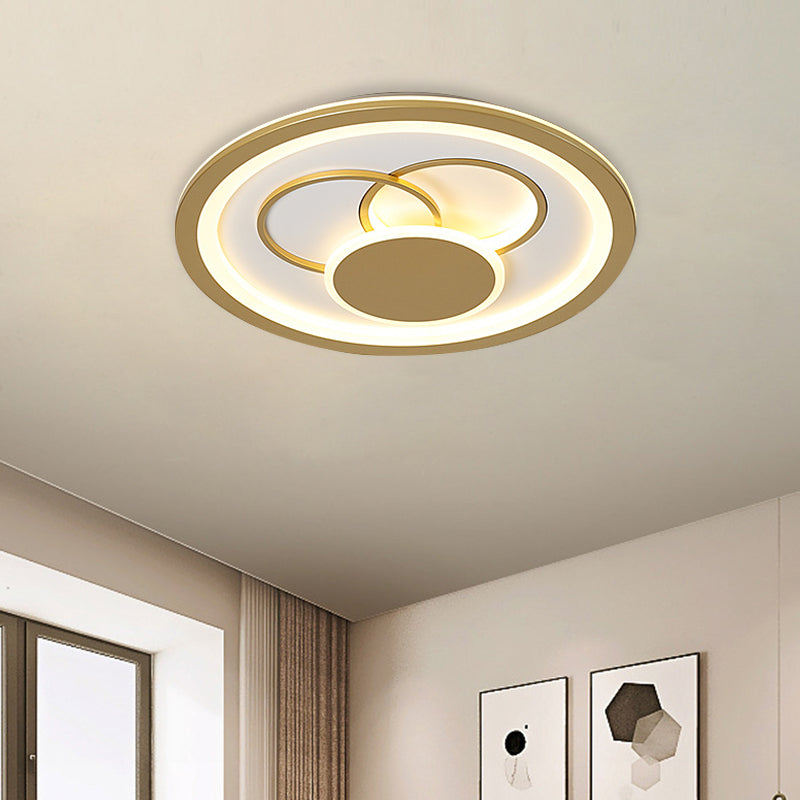Acrylic Round Flush Mount Fixture - Modernist Led Light In Gold (16’/19.5’ Dia) Warm/White Glow