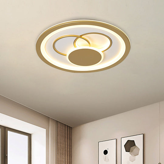 Acrylic Round Flush Mount Fixture - Modernist Led Light In Gold (16’/19.5’ Dia) Warm/White Glow