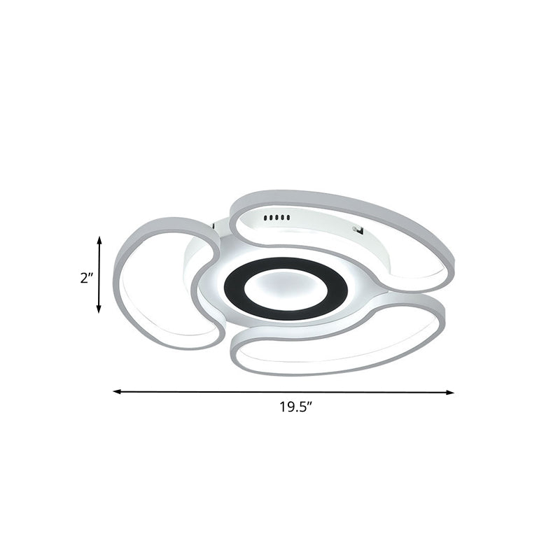 Modern Led Flush Mount Ceiling Light In White For Bedroom With Warm/White And Acrylic Arc-Loop