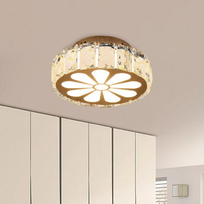 Prismatic Crystal Chrome Ceiling Flush Floral Pattern Led Mount Light Fixture / B