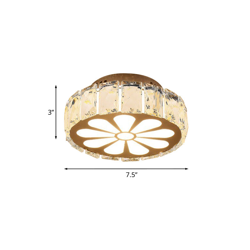 Prismatic Crystal Chrome Ceiling Flush Floral Pattern Led Mount Light Fixture