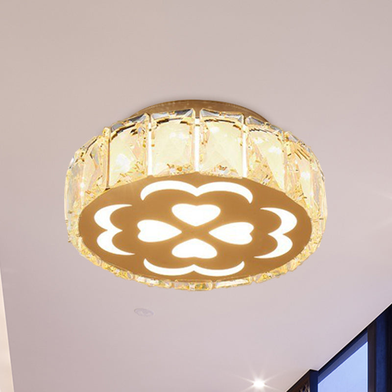 Prismatic Crystal Chrome Ceiling Flush Floral Pattern Led Mount Light Fixture / C