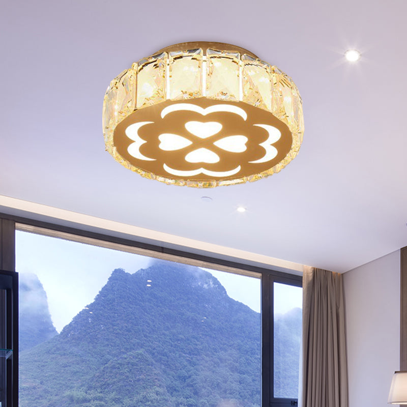 Prismatic Crystal Chrome Ceiling Flush Floral Pattern Led Mount Light Fixture