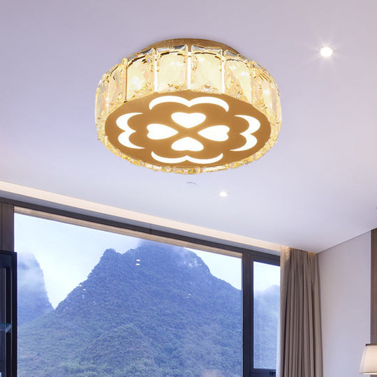 Prismatic Crystal Chrome Ceiling Flush Floral Pattern Led Mount Light Fixture