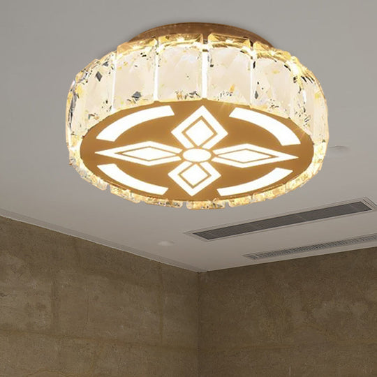 Prismatic Crystal Chrome Ceiling Flush Floral Pattern Led Mount Light Fixture / D