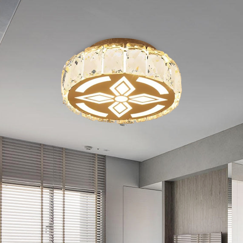 Prismatic Crystal Chrome Ceiling Flush Floral Pattern Led Mount Light Fixture