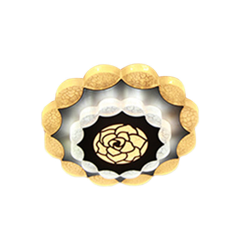 Contemporary Floral Flush Mount Led Lamp With Acrylic White - Black Finish And Rose Pattern