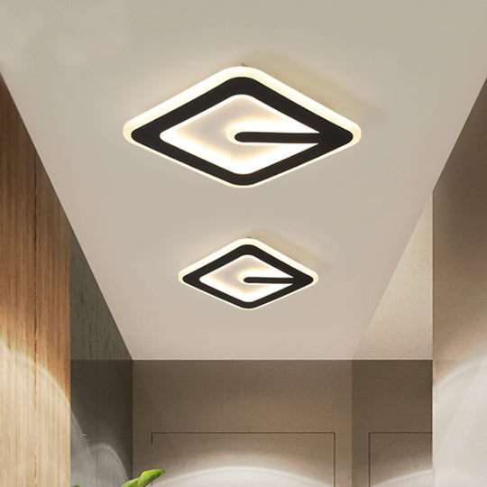 Minimalist Led Black Flush Ceiling Light With Acrylic Rhombus Design Perfect For Corridor Lighting /