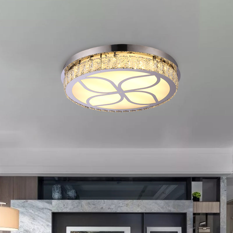 Contemporary Hotel Led Flush Light With Crystal Encrusted Petal Pattern In Chrome