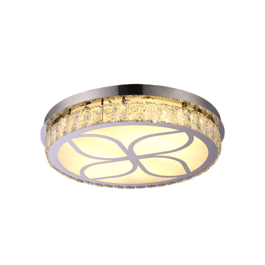 Contemporary Hotel Led Flush Light With Crystal Encrusted Petal Pattern In Chrome
