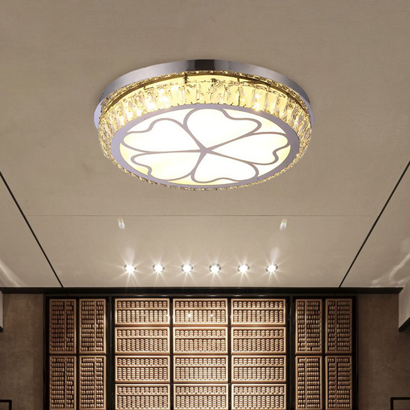 Contemporary Hotel Led Flush Light With Crystal Encrusted Petal Pattern In Chrome