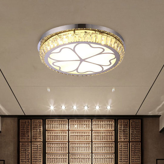 Contemporary Hotel Led Flush Light With Crystal Encrusted Petal Pattern In Chrome