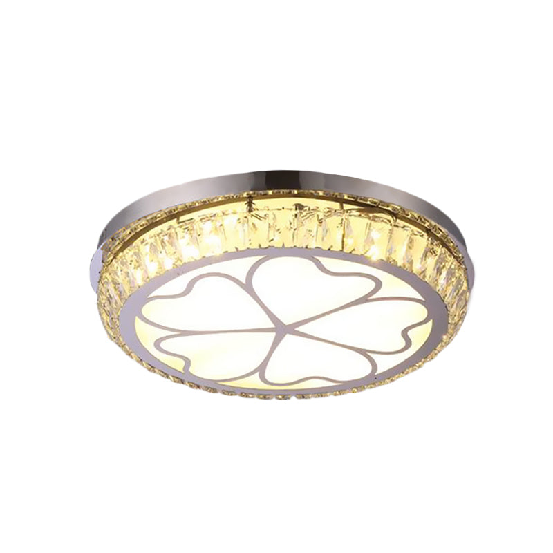 Contemporary Hotel Led Flush Light With Crystal Encrusted Petal Pattern In Chrome
