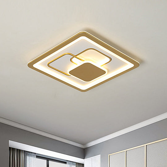 Modern 16’/19.5’ Gold Led Flush Mount Fixture With Warm/White Acrylic Light / 16’ White
