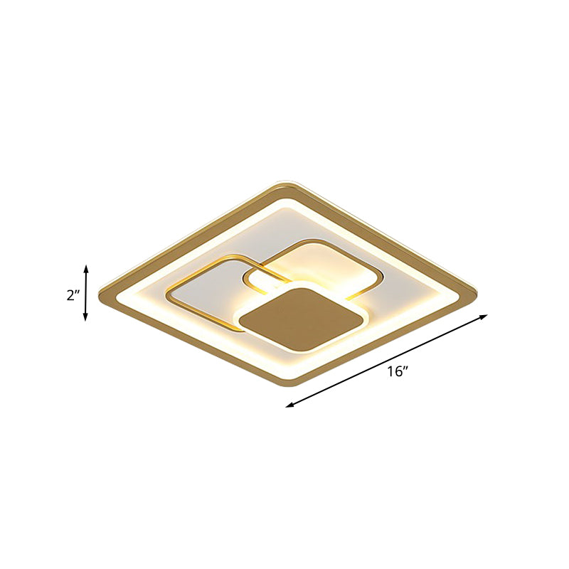 Modern 16’/19.5’ Gold Led Flush Mount Fixture With Warm/White Acrylic Light