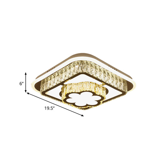 Crystal - Encrusted Led Flushmount Ceiling Light For Bedroom - Modernist White Square And