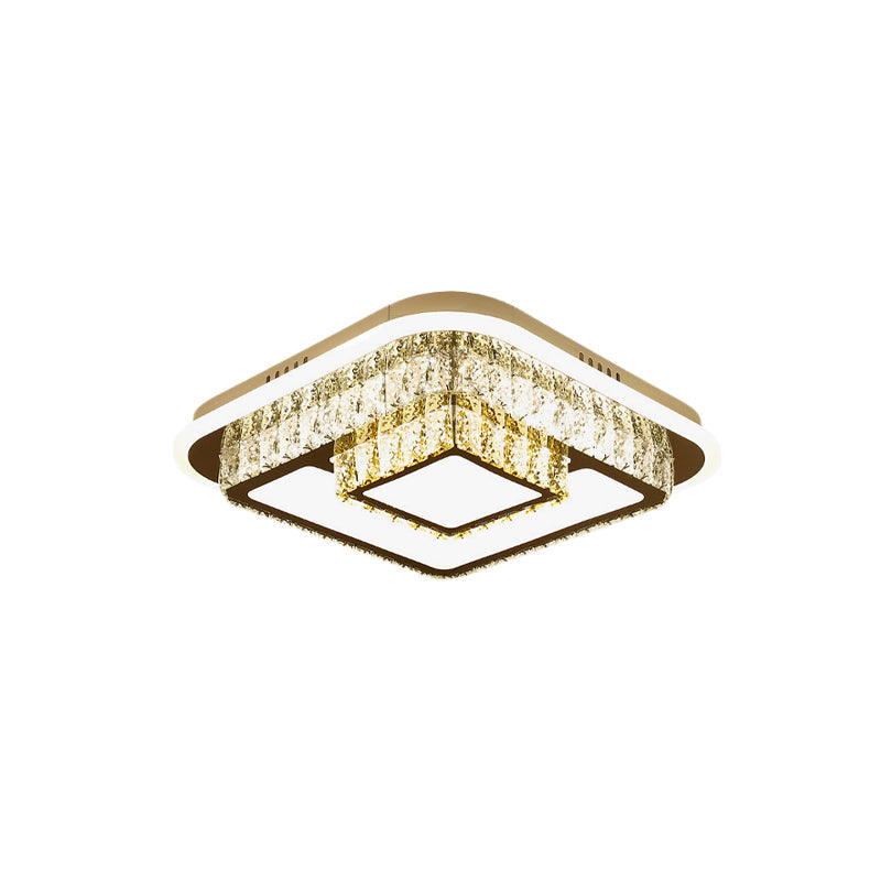 Crystal - Encrusted Led Flushmount Ceiling Light For Bedroom - Modernist White Square And