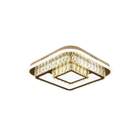 Crystal-Encrusted Led Flushmount Ceiling Light For Bedroom - Modernist White Square And