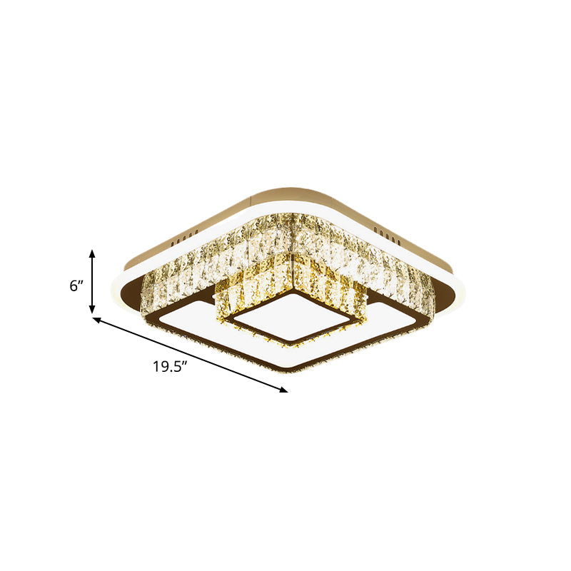 Crystal-Encrusted Led Flushmount Ceiling Light For Bedroom - Modernist White Square And