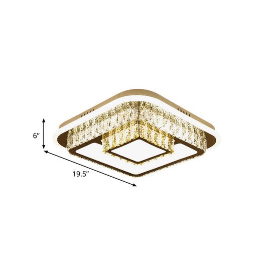Crystal-Encrusted Led Flushmount Ceiling Light For Bedroom - Modernist White Square And