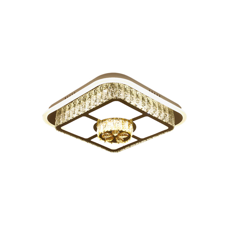 Crystal - Encrusted Led Flushmount Ceiling Light For Bedroom - Modernist White Square And