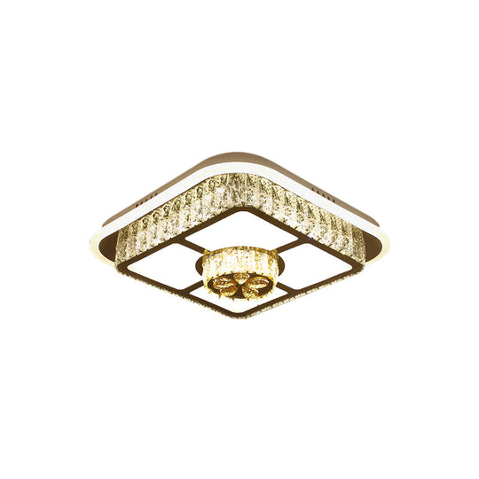 Crystal - Encrusted Led Flushmount Ceiling Light For Bedroom - Modernist White Square And
