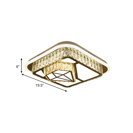 Crystal-Encrusted Led Flushmount Ceiling Light For Bedroom - Modernist White Square And