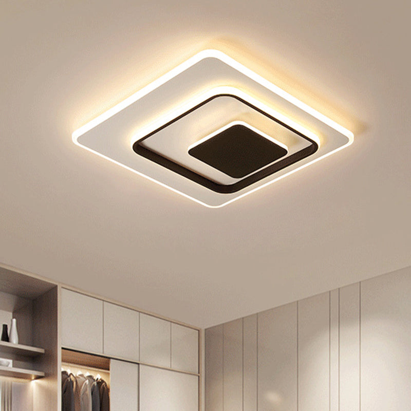 16’/19.5’ White & Black Led Square Flush Mount Light With Acrylic Cover In Warm/White