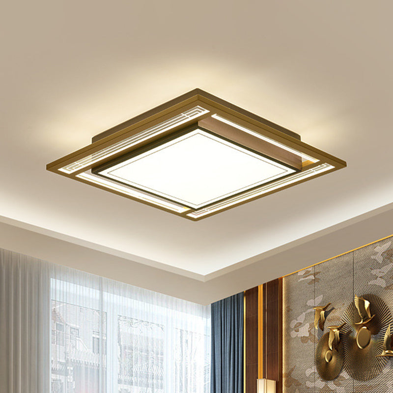 Modern Led Metallic Flush Mount Ceiling Light Fixture - Brown Square/Rectangle Design 21/39 Length /