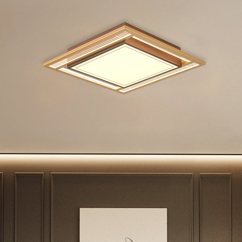 Modern Led Metallic Flush Mount Ceiling Light Fixture - Brown Square/Rectangle Design 21’/39’ Length