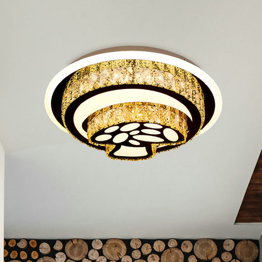 Modern Led Flush Mount Ceiling Light With Crystal Inlaid Loving Heart Flower And Mushroom Design -