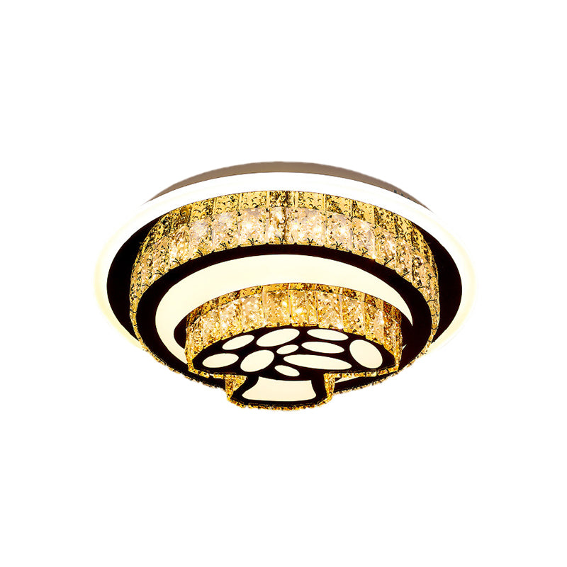 Modern Led Flush Mount Ceiling Light With Crystal Inlaid Loving Heart Flower And Mushroom Design -