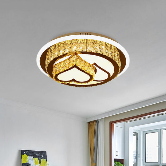 Modern Led Flush Mount Ceiling Light With Crystal Inlaid Loving Heart Flower And Mushroom Design -