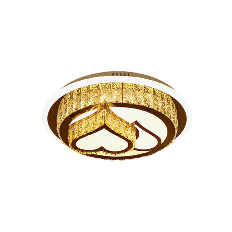 Modern Led Flush Mount Ceiling Light With Crystal Inlaid Loving Heart Flower And Mushroom Design -
