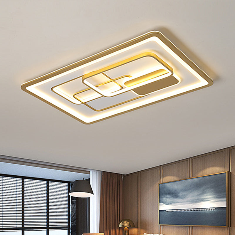 Modernist Gold Led Flush Mount Light Fixture - Rectangle Metallic Lamp 35.5/43 Long White/Warm