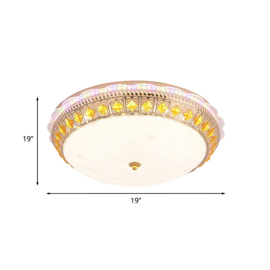 Crystal-Embedded Led Flush Mount Ceiling Light In Gold - Classic Bowl Design