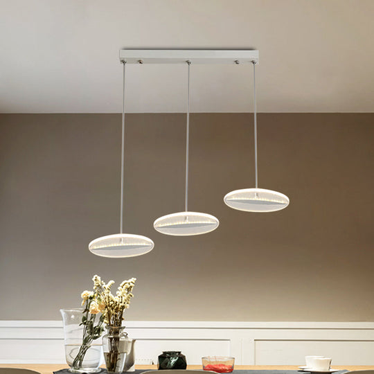 Minimalist Acrylic 3-Head Led Ceiling Hanging Fixture In White/Black/Gold For Dining Room