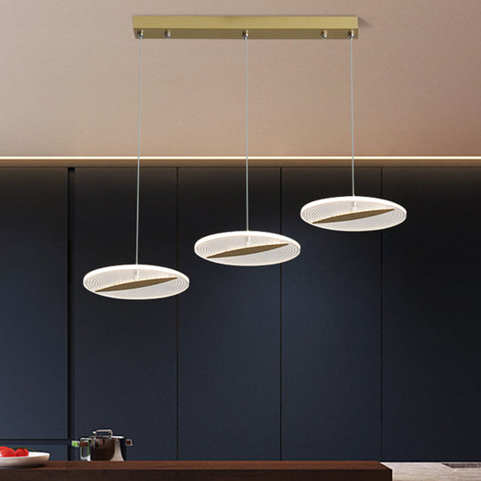 Minimalist Acrylic 3-Head Led Ceiling Hanging Fixture In White/Black/Gold For Dining Room Gold