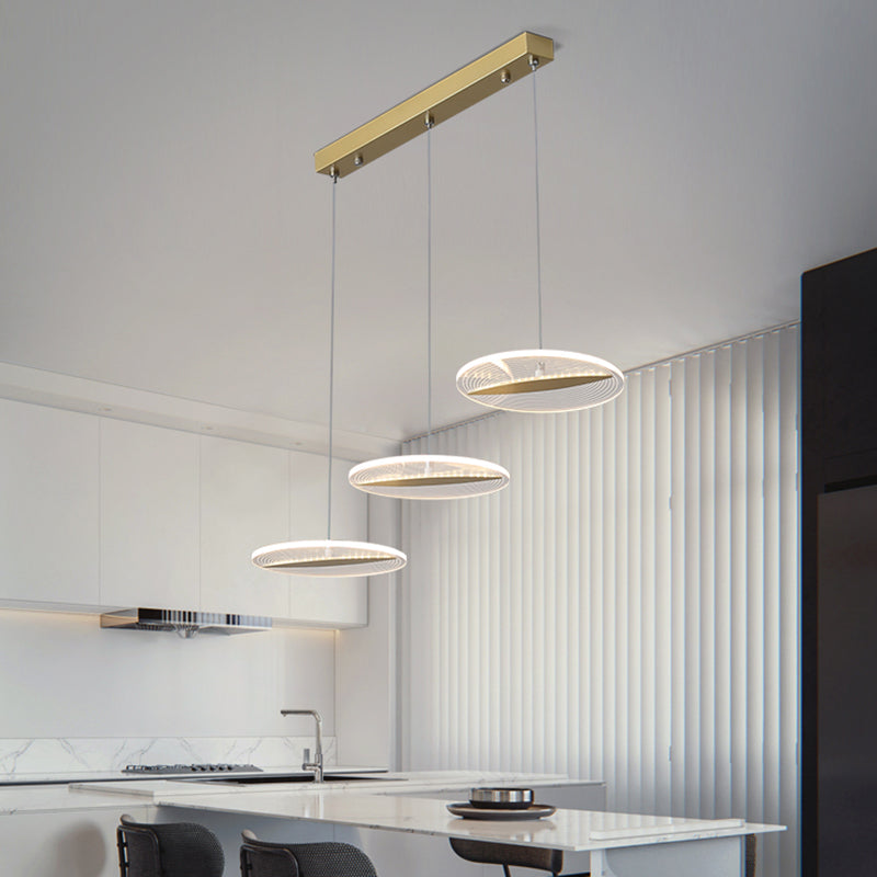 Minimalist Acrylic 3-Head Led Ceiling Hanging Fixture In White/Black/Gold For Dining Room
