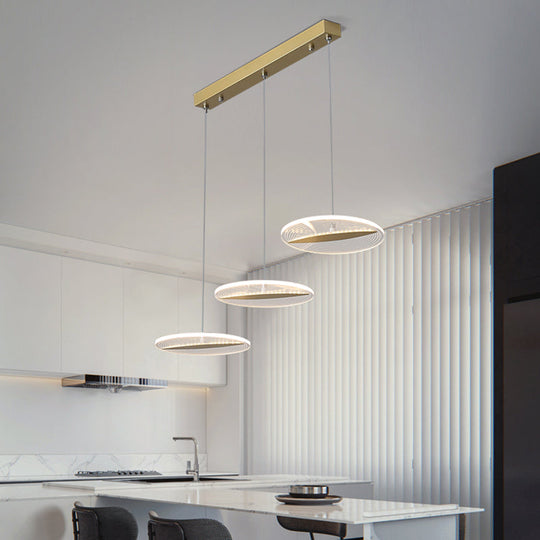 Minimalist Acrylic 3-Head Led Ceiling Hanging Fixture In White/Black/Gold For Dining Room