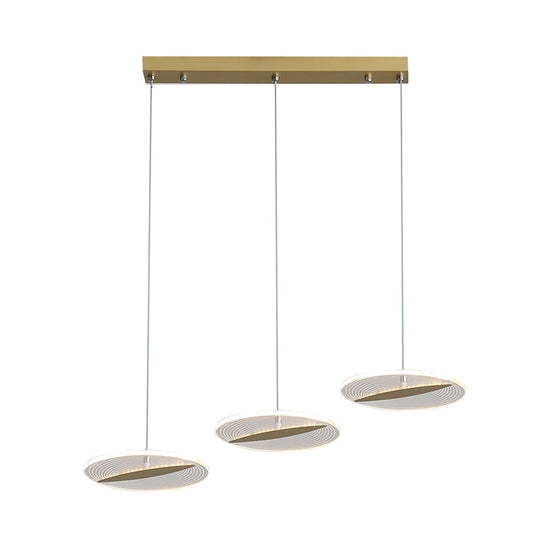 Minimalist Acrylic 3-Head Led Ceiling Pendant In White/Black/Gold - Dining Room Fixture