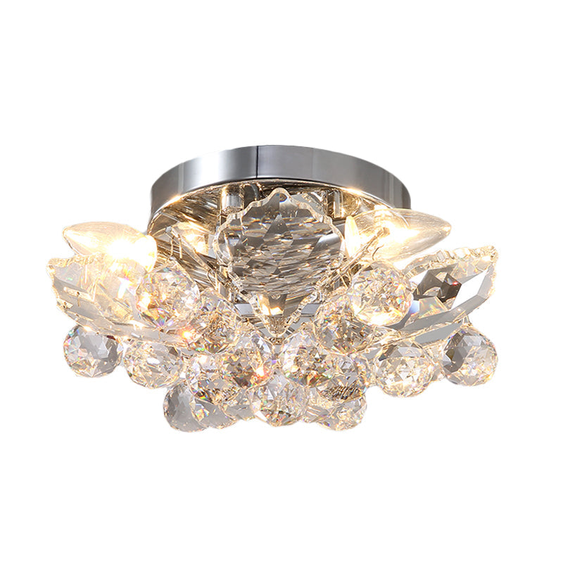 Rustic Chrome/Gold Crystal Ball Ceiling Light Fixture With Beaded Flush Mount - Perfect For Living