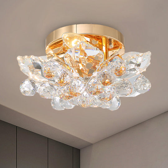 Rustic Chrome/Gold Crystal Ball Ceiling Light Fixture With Beaded Flush Mount - Perfect For Living